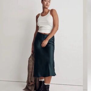 Madewell Satin Midi Skirt dark green